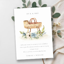 Nursery Blue Floral Bassinet Invitación para bebés