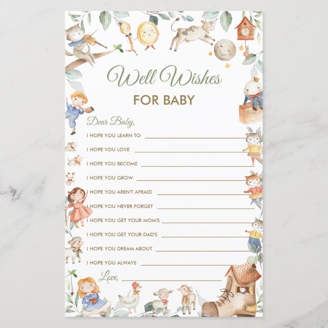 Nursery Rhyme Well Wiers para tarjeta Baby Shower (Anverso)