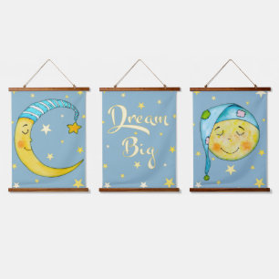 Nursery Wall Art Moon Stars Tapiz Azul Amarillo