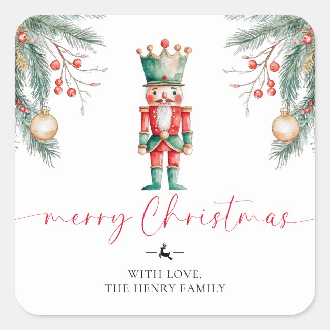 Nutcracker Merry Christmas Gift Tag Pegatinas (Anverso)