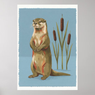 Nutria de río de pie y arte popular de espadañas