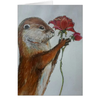 Nutria del ilustracion que sostiene un solo rosa