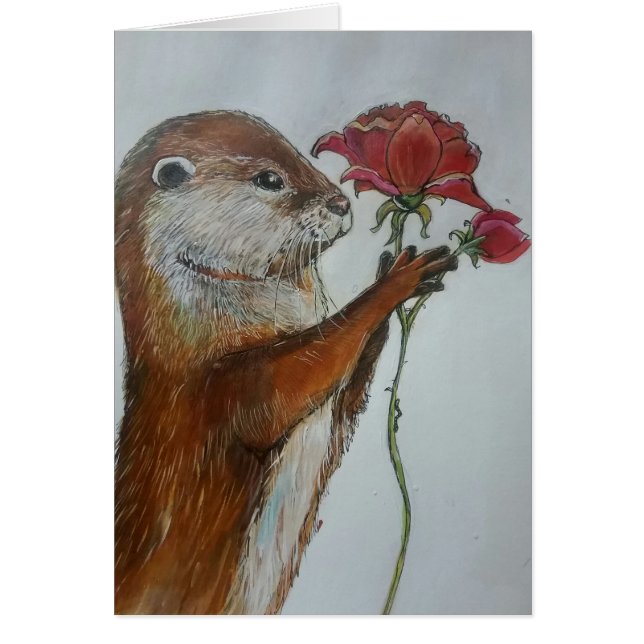 Nutria del ilustracion que sostiene un solo rosa (Frente)