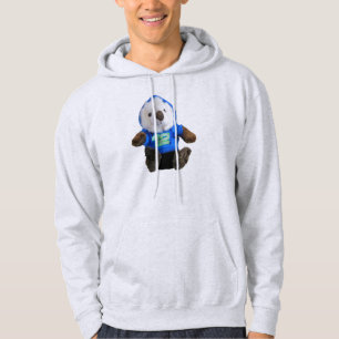 Nutria linda con sudadera con capucha azul y verde