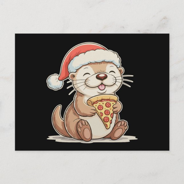 Nutria linda de Navidad comiendo pizza sombrero de (Anverso)