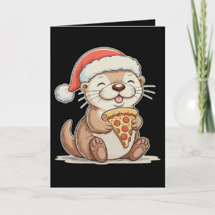 Nutria linda de Navidad comiendo pizza sombrero de