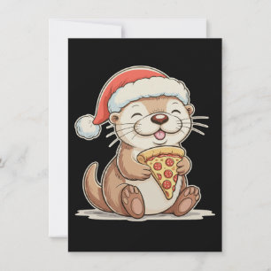 Nutria linda de Navidad comiendo pizza sombrero de