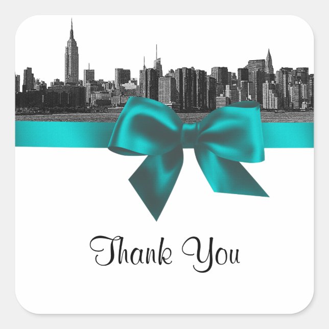 NYC Línea ancha Etched BW Etiqueta de Favor Verde  (Anverso)