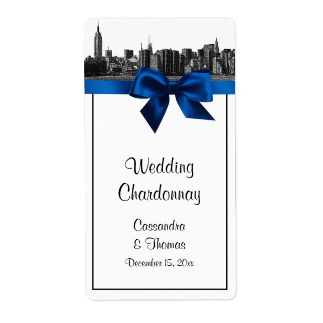 NYC Línea ancha Etched BW Etiqueta Real de Vino Az (Frente)