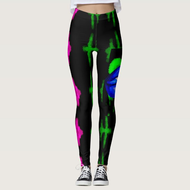 nyc neon blue lips spray pant diseño para leggings (Anverso)