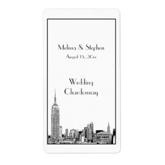 NYC Skyline 01 Etiqueta Etched Wine
