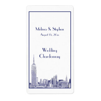 NYC Skyline 01 Etiqueta Etched Wine Blue