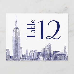 NYC Skyline 01 Tarjeta Etched Table Number Card Bl
