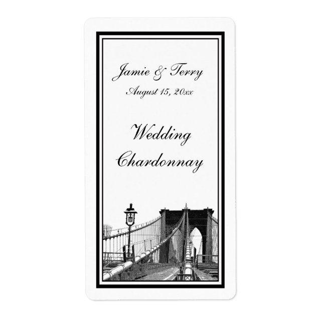 NYC Skyline Brooklyn Bridge #2 Etiqueta de vino (Frente)