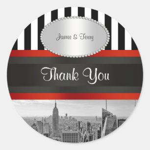 NYC Skyline BW ESB Banda blanca negra P Etiquetas 