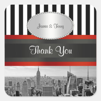 NYC Skyline BW ESB Banda blanca negra P Etiquetas 