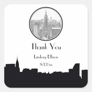 NYC Skyline ESB Ronda Etched 01S Etiqueta De Favor