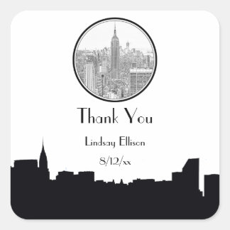 NYC Skyline ESB Ronda Etched 01S Etiqueta De Favor
