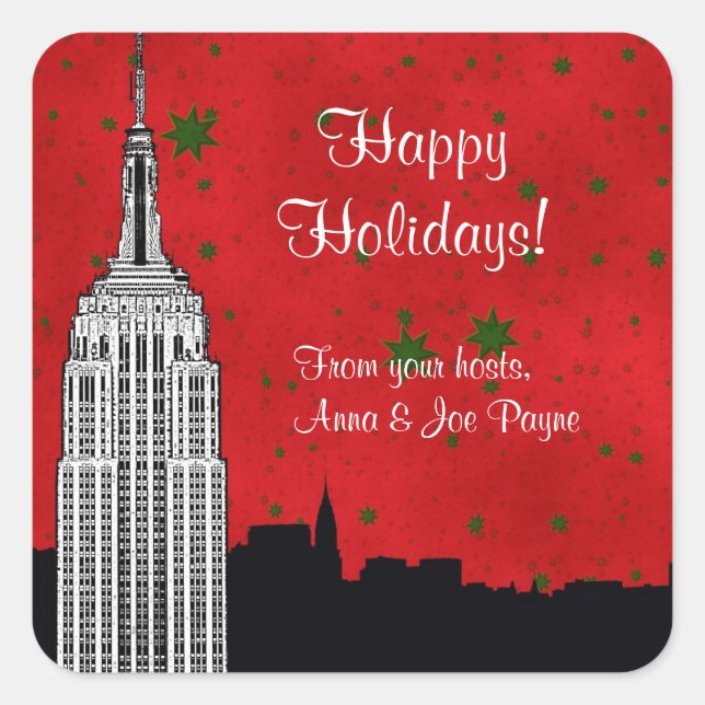 NYC Skyline Etched ESB Navidades Etiqueta de Favor (Anverso)