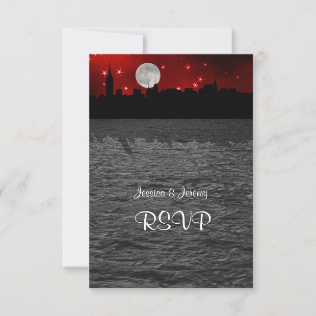 NYC Skyline Silhouette Moon Red RSVP 1 (Anverso)