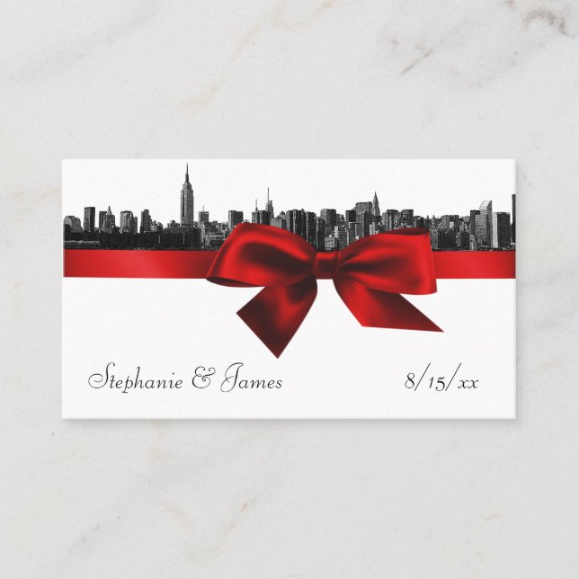 NYC Wide Skyline Etched BW Tarjetas de Escort rojo (Anverso)
