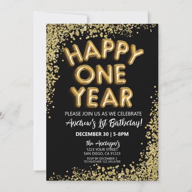 NYE 1año nuevo cumpleaños Invitación feliz de un a (Anverso)