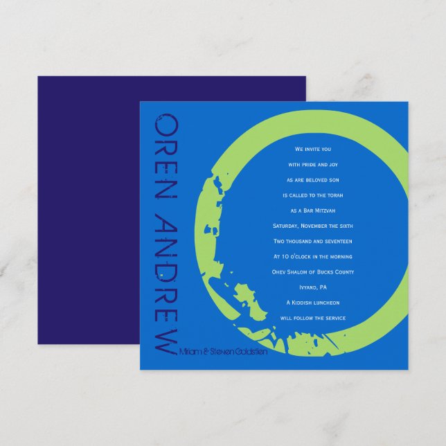 O Colección inicial Bar Bat Mitzvah Invitación (Anverso / Reverso)