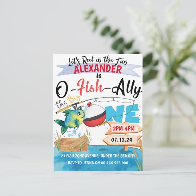 O-Fish-Almente Uno Pesca Invitación al 1er Cumplea (Anverso de pie)