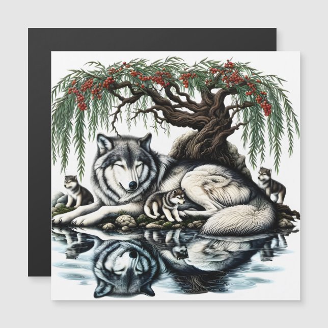 Oasis familiar de Lobo Serene en naturaleza ídílic (Anverso/Reverso)