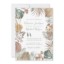 Oasis tropical Invitación de casamiento con hojas 