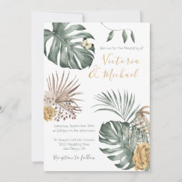 Oasis tropical Invitación de casamiento con hojas 