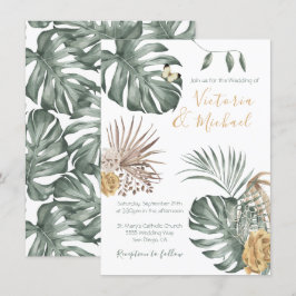 Oasis tropical Invitación de casamiento con hojas 