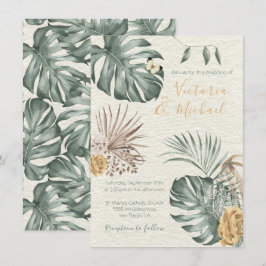 Oasis tropical Invitación de casamiento con hojas 