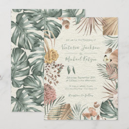 Oasis tropical Invitación de casamiento con hojas 