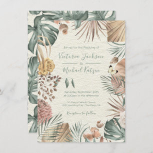 Oasis tropical Invitación de casamiento con hojas 