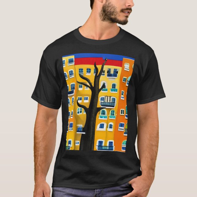 Oasis Urbano: Camiseta de Edificio Estilizado y Co (Anverso)