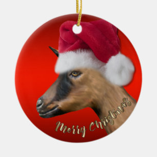 Oberhasli Goat Santa Hat Ornamento de Navidad