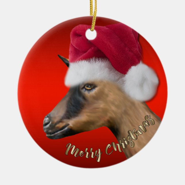 Oberhasli Goat Santa Hat Ornamento de Navidad (Frente)