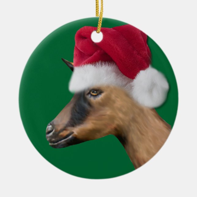 Oberhasli Goat Santa Hat Ornamento de Navidad (Frente)