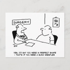 Obeso en la tarjeta postal del médico