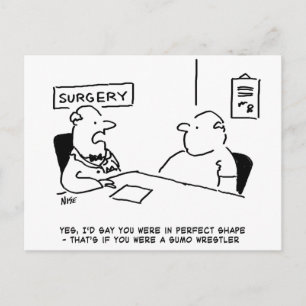 Obeso en la tarjeta postal del médico