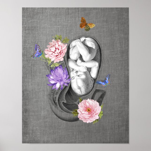 OBGYN Anatomía Arte Floral Beber Decoración 1 (Frente)