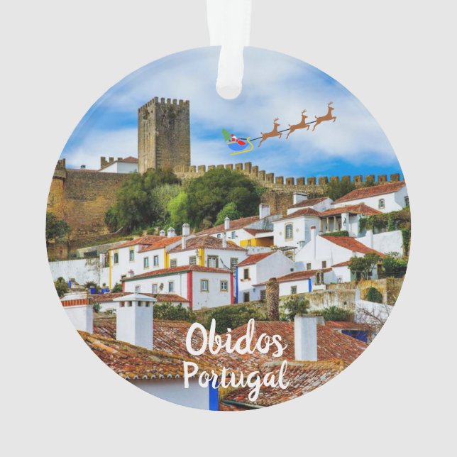 Obidos, Portugal Ornamento Panorámico de Navidad (Reverso)