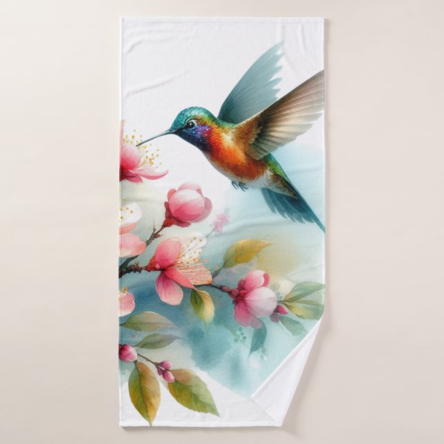 Obra artística de colibrí floral/primavera (Toalla de baño)