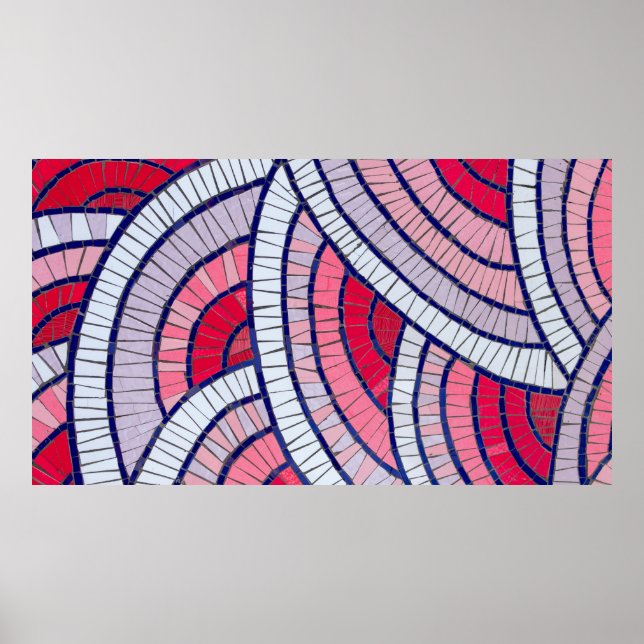 Obra de arte abstracta roja, blanca, negra y rosa (Frente)