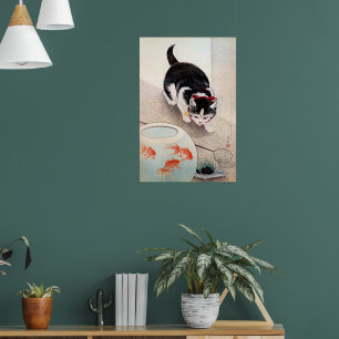 Obra de arte Cuenco de gato y pez dorado,