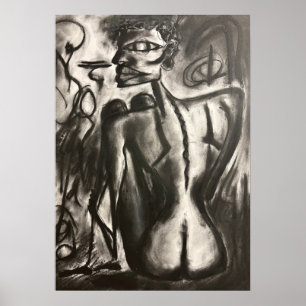 obra de arte de carbón sentada