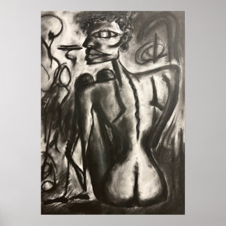 obra de arte de carbón sentada