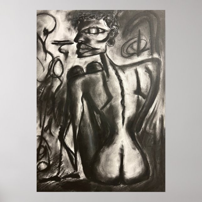 obra de arte de carbón sentada (Frente)
