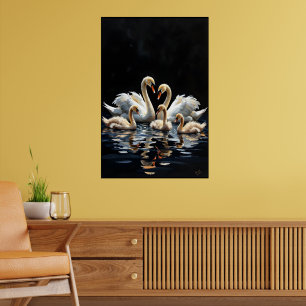 Obra de arte de la familia de cisnes en el lago ne